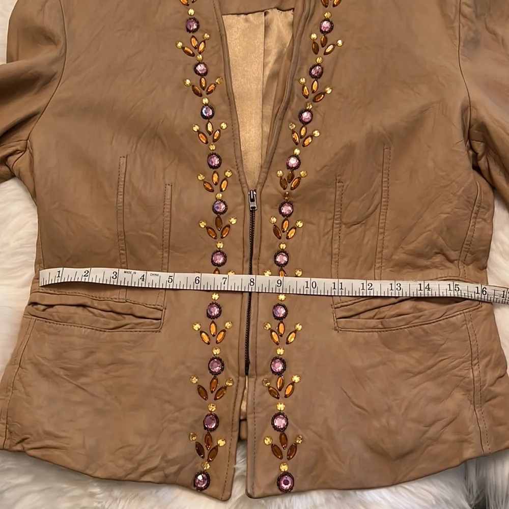 MARGARET GODFREY Crinkled Jeweled Leather Coat NWOT - Picture 10 of 12